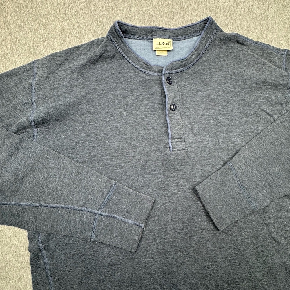 LL Bean River Drivers Henley Shirt Mens XLT Tall Blue Wool Blend Base 2 Layer